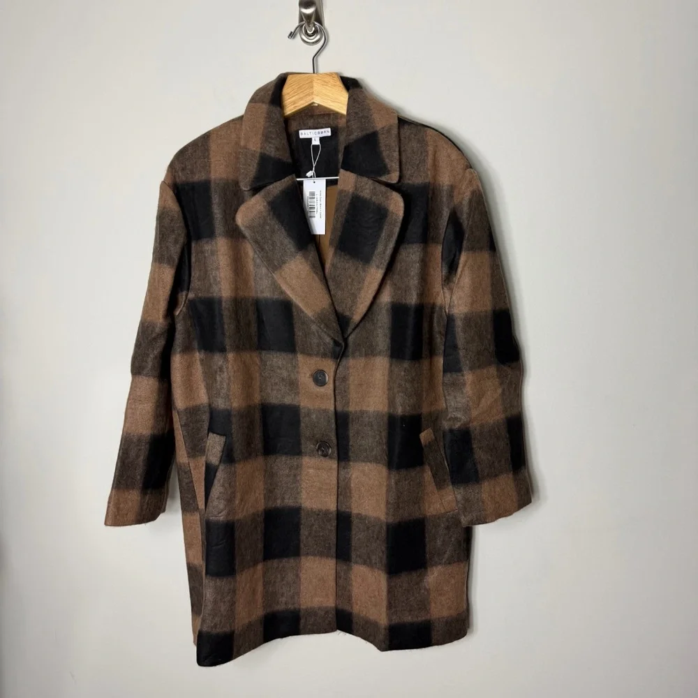NEW Baltic Born Kirsti Coat Buffalo Check Plaid Brown Black Jacket Large - Picture 5 of 12